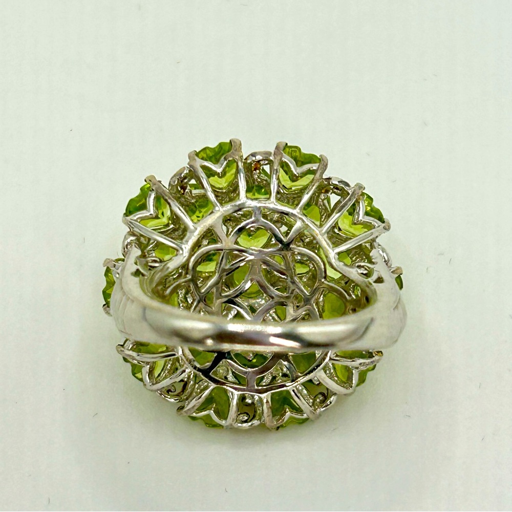 925 Sterling Silver Peridot Cluster Ring STS Marked Size 7 Cocktail Statement - Picture 7 of 10
